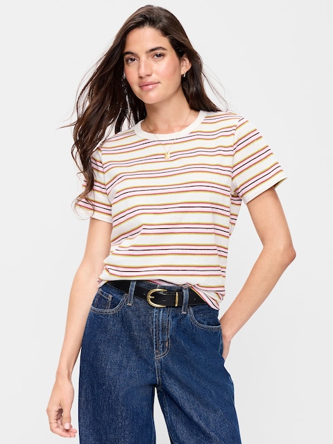 EveryWear Crew-Neck Striped T-Shirt - Pink Multi