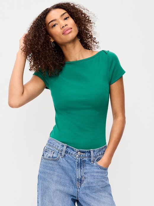 L'image numéro 1 présente T-shirt ajusté à encolure bateau