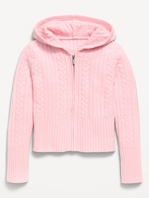 Fitted Cable-Knit Full-Zip Hoodie for Girls