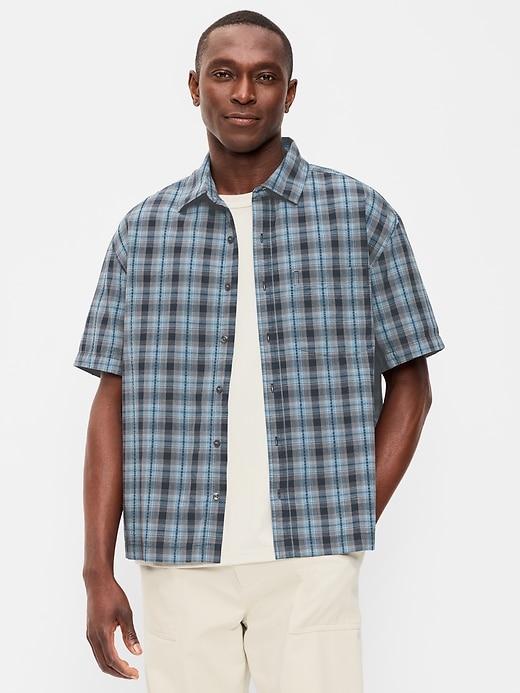Image number 1 showing, Loose Fit Textured Plaid Pocket Shirt