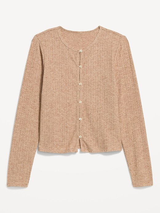L'image numéro 1 présente Haut en tricot pointelle à manches longues boutonné sur le devant