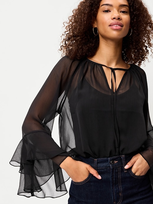 Image number 4 showing, Drapey Chiffon Bell-Sleeve Top