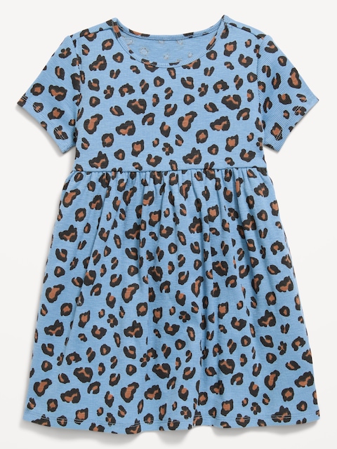 Printed Short-Sleeve Ribbed Dress for Toddler Girls