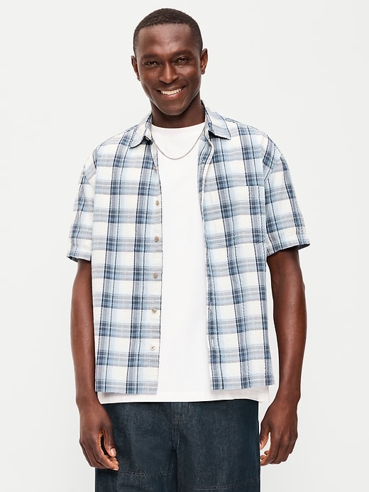 Image number 1 showing, Loose Fit Textured Plaid Pocket Shirt