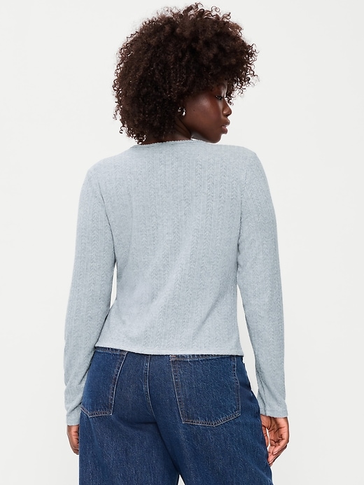 Image number 5 showing, Long-Sleeve Button-Front Pointelle Top