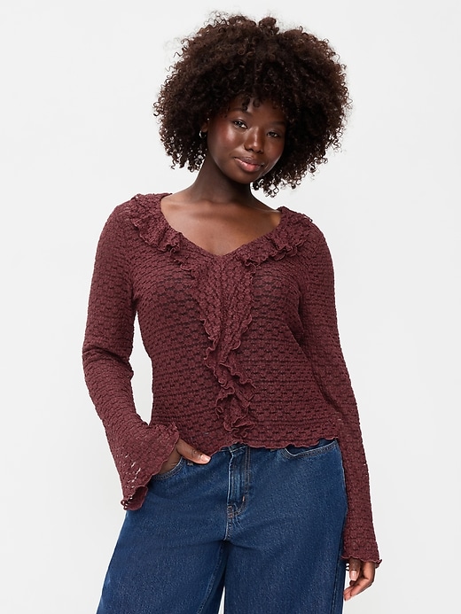 Image number 6 showing, Fitted Bell-Sleeve Ruffle Top