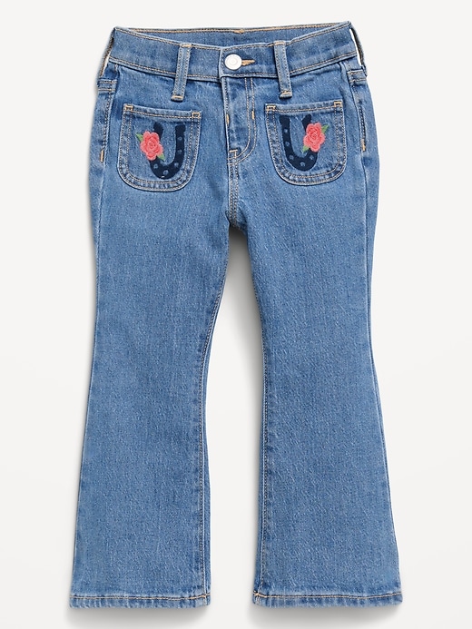 Image number 1 showing, High-Waisted Embroidered Flare-Leg Jeans for Toddler Girls
