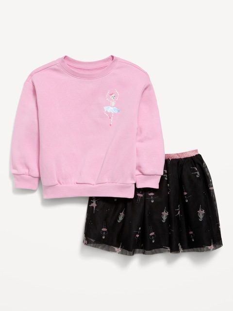 Graphic Sweatshirt and Tutu Skirt Set for Toddler Girls