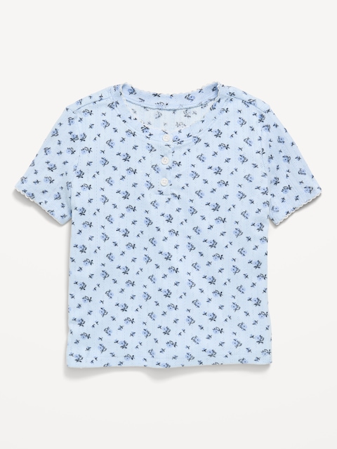 Printed Short-Sleeve Pointelle-Knit Top for Toddler Girls