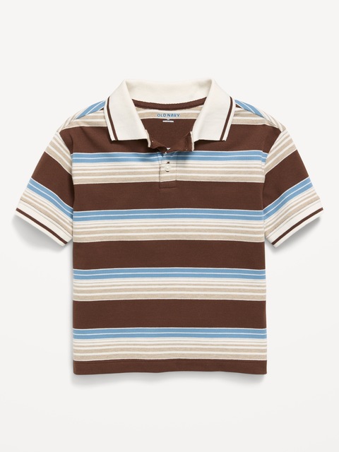 Oversized Short-Sleeve Striped Pique Polo Shirt for Toddler Boys