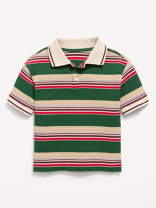Image number 1 showing, Oversized Short-Sleeve Striped Pique Polo Shirt for Toddler Boys