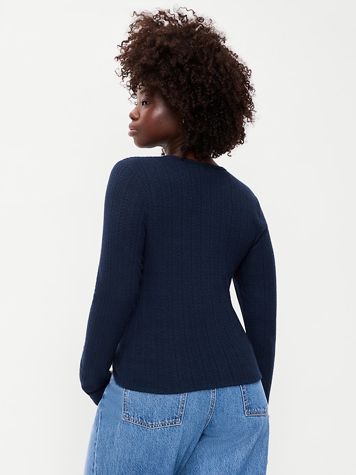 Image number 6 showing, Long-Sleeve Button-Front Pointelle Top