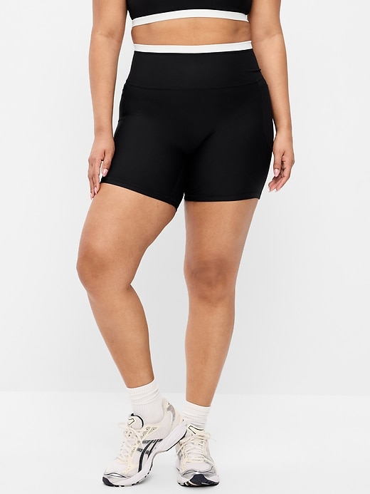 Image number 1 showing, Extra-High Waisted PowerSoft Boundless Pocket Biker Shorts-- 6-inch inseam - No Front Seam