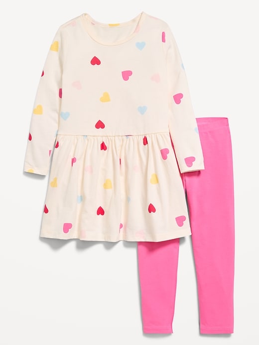 Image number 1 showing, Printed Long-Sleeve Dress and Leggings Set for Toddler Girls