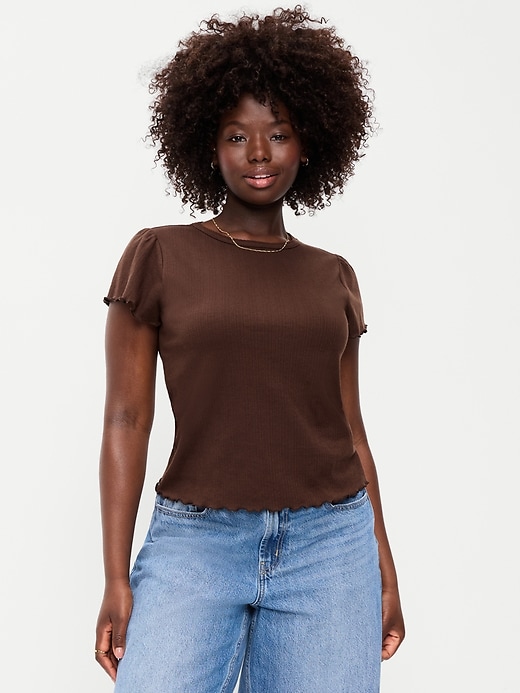 Image number 5 showing, Lettuce-Edge Pointelle Top