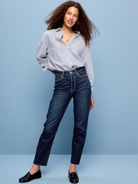 JEAN OG DROIT À TAILLE HAUTE AVEC BRAGUETTE À BOUTONS, LONGUEUR CHEVILLE