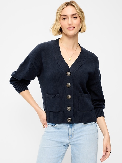 L'image numéro 1 présente Cardigan à encolure en V en tricot de coton littoral