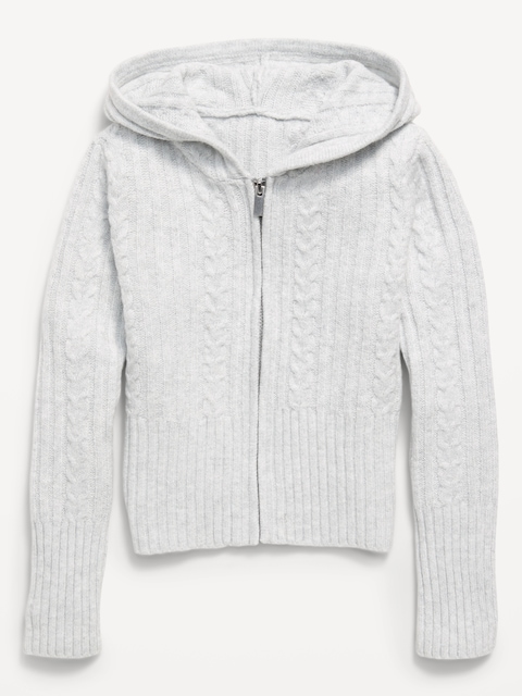 Fitted Cable-Knit Full-Zip Hoodie for Girls