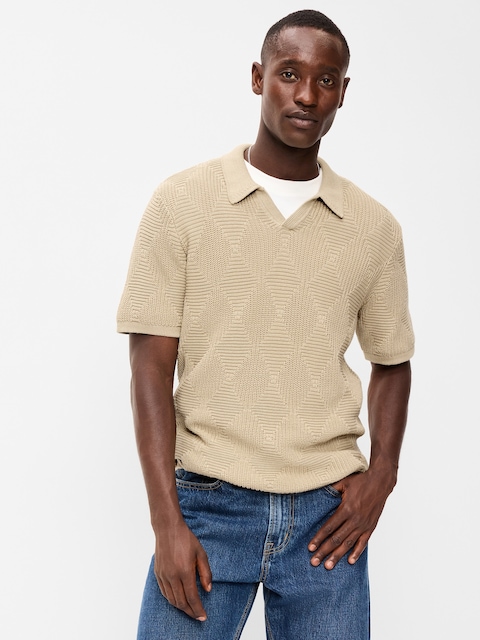 Mixed-Stitch Polo Sweater