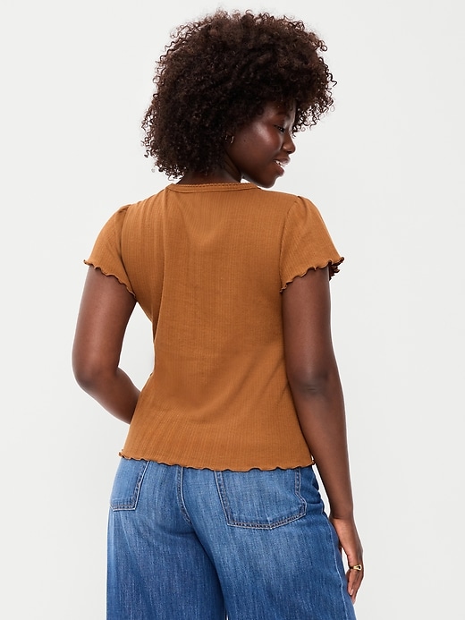 Image number 6 showing, Lettuce-Edge Pointelle Top