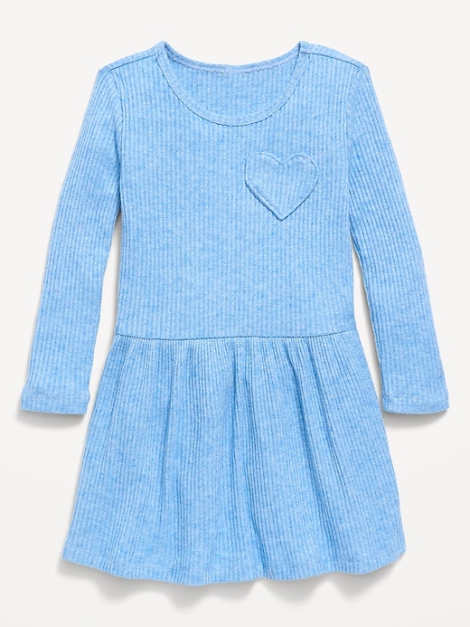 Image number 1 showing, Long-Sleeve Ribbed Heart Pocket Dress for Toddler Girls