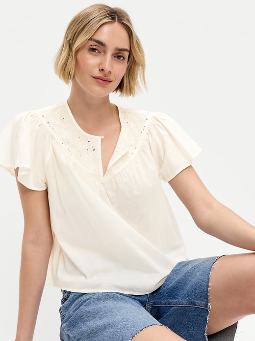 Image number 3 showing, Short-Sleeve Embroidered Trousseau Top