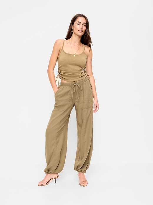 Image number 5 showing, Mid-Rise Linen-Blend Cinched-Ankle Pants