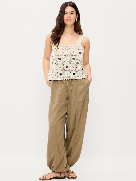 Image number 6 showing, Mid-Rise Linen-Blend Cinched-Ankle Pants