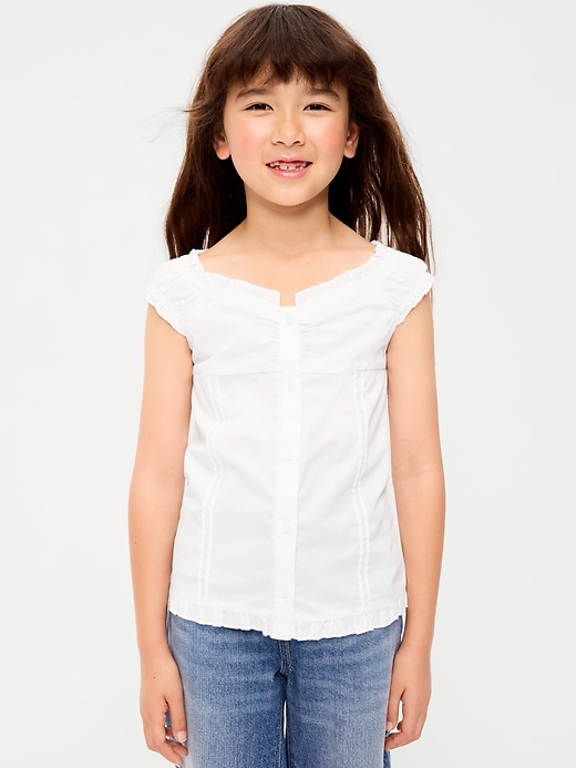 Image number 1 showing, Short-Sleeve Sweetheart-Neck Button-Front Top for Girls