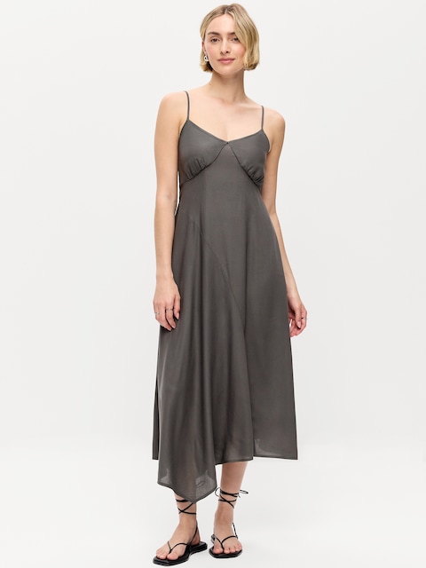 Fit & Flare Tie-Back Asymmetrical Midi Dress