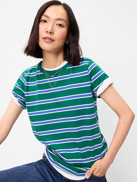 L'image numéro 3 présente T-shirt ras du cou passe-partout à rayures