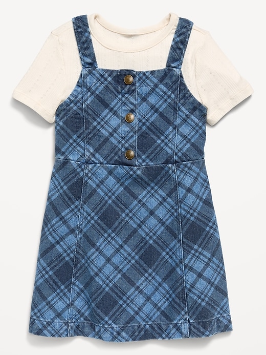 Image number 1 showing, Sleeveless Plaid Denim Dress and T-Shirt Set for Toddler Girls