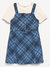 Image number 1 showing, Sleeveless Plaid Denim Dress and T-Shirt Set for Toddler Girls