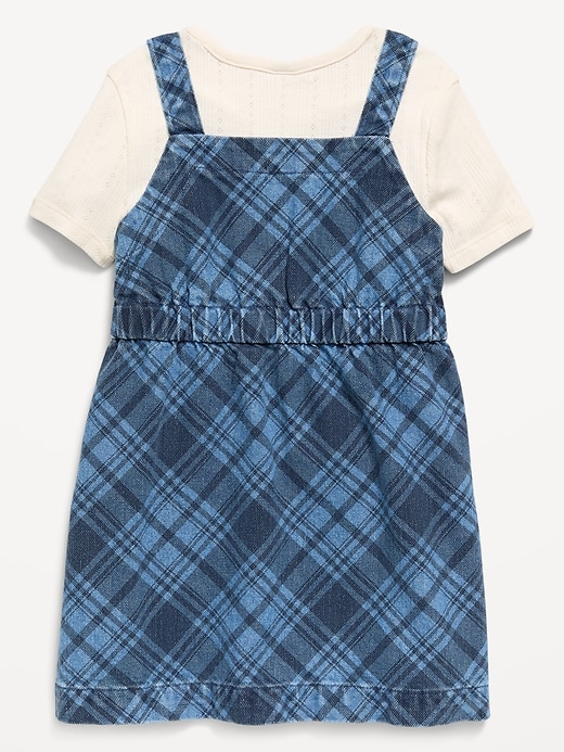 Image number 3 showing, Sleeveless Plaid Denim Dress and T-Shirt Set for Toddler Girls