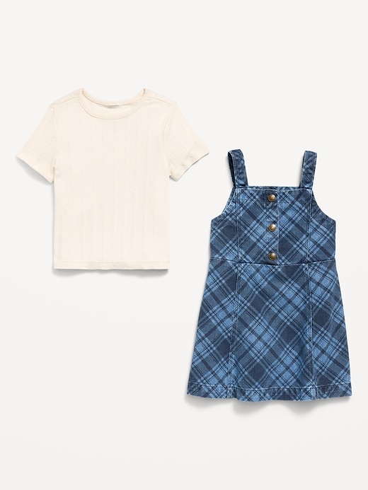 Image number 5 showing, Sleeveless Plaid Denim Dress and T-Shirt Set for Toddler Girls