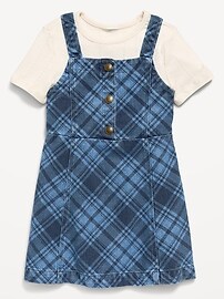 Image number 2 showing, Sleeveless Plaid Denim Dress and T-Shirt Set for Toddler Girls