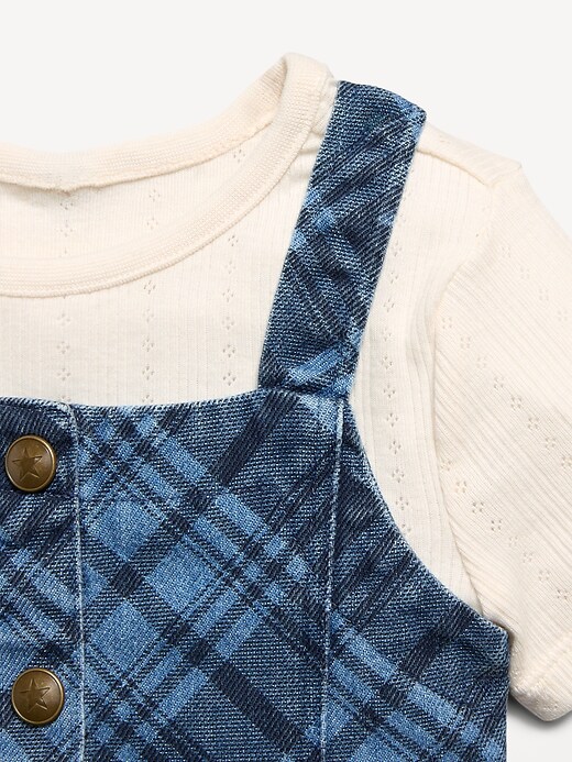 Image number 4 showing, Sleeveless Plaid Denim Dress and T-Shirt Set for Toddler Girls