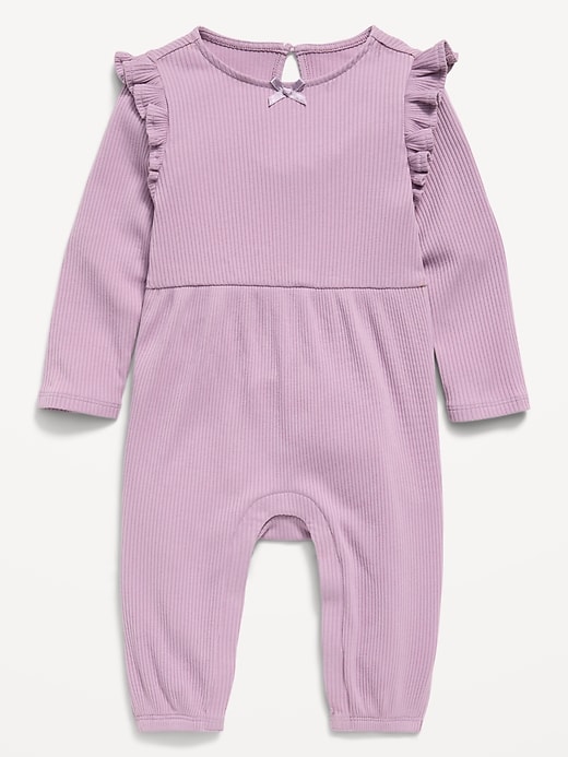 Image number 3 showing, Long-Sleeve Ribbed Ruffle-Trim Jumpsuit for Baby