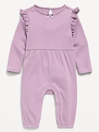 Image number 1 showing, Long-Sleeve Ribbed Ruffle-Trim Jumpsuit for Baby