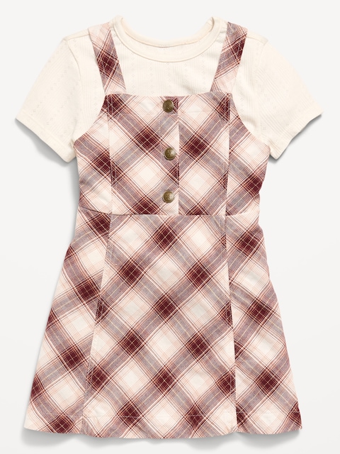 Sleeveless Twill Dress and T-Shirt Set for Toddler Girls