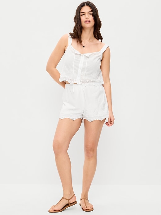 L'image numéro 5 présente Shorts à taille haute à bordure en dentelle