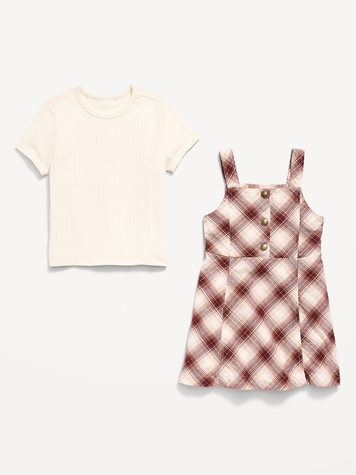 Image number 2 showing, Sleeveless Twill Dress and T-Shirt Set for Toddler Girls