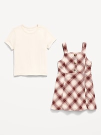 Image number 2 showing, Sleeveless Twill Dress and T-Shirt Set for Toddler Girls