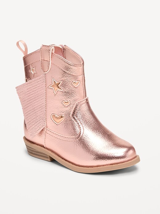 Image number 1 showing, Shiny Side-Zip Western Boots for Toddler Girls