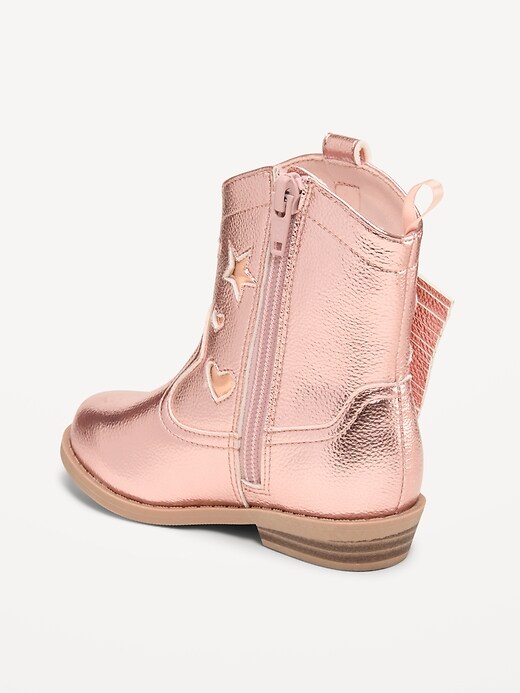 Image number 3 showing, Shiny Side-Zip Western Boots for Toddler Girls