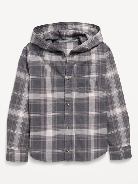 Long-Sleeve Plaid Flannel Hooded Shirt for Boys