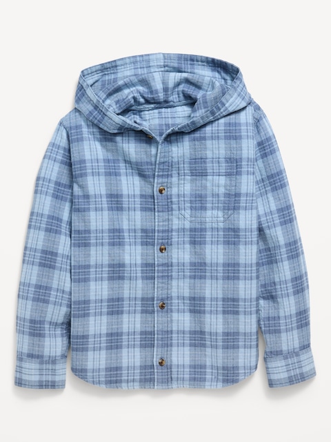 Long-Sleeve Plaid Flannel Hooded Shirt for Boys