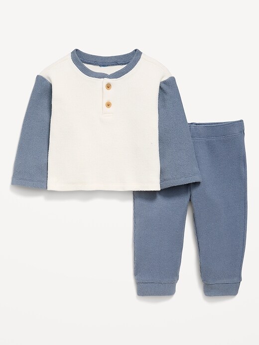 Image number 1 showing, Long-Sleeve Waffle-Knit Henley Top and Pants Set for Baby
