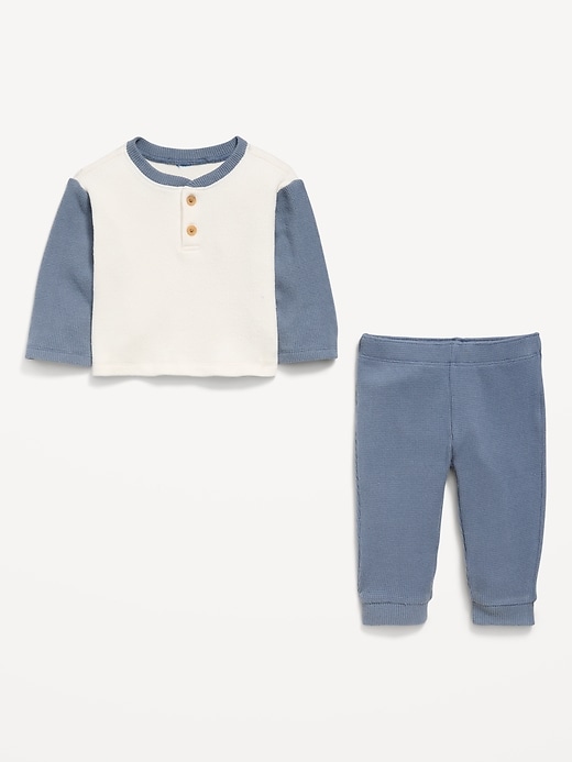 Image number 2 showing, Long-Sleeve Waffle-Knit Henley Top and Pants Set for Baby
