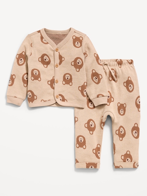 Printed Long-Sleeve Button-Front Top and Pants Set for Baby